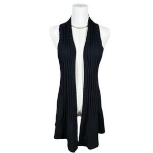 Eileen Fisher Merino Wool Sweater Vest Black Open Front Rib Knit Minimalist | M